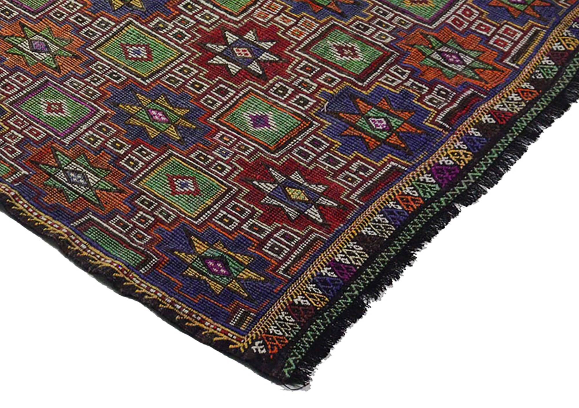 Turkish Kilim Yuruk Vintage 173x284 cm Geometric Green and Blue