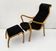Vintage G.A. Berg “Torparen” Armchair, Oak, Black Sheepskin, Ottoman, 1960s