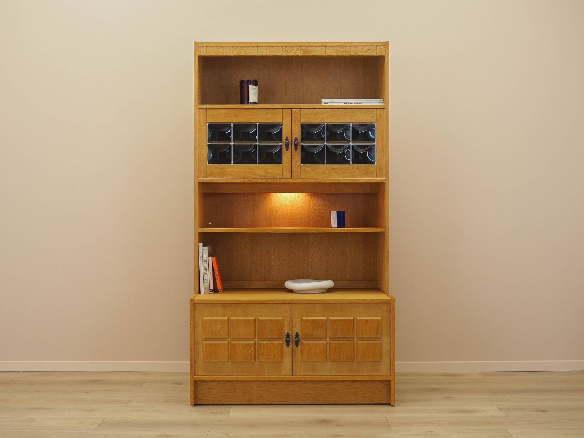Henning Kjærnulf Oak Bookcase with Glass Doors, Danish 1960s