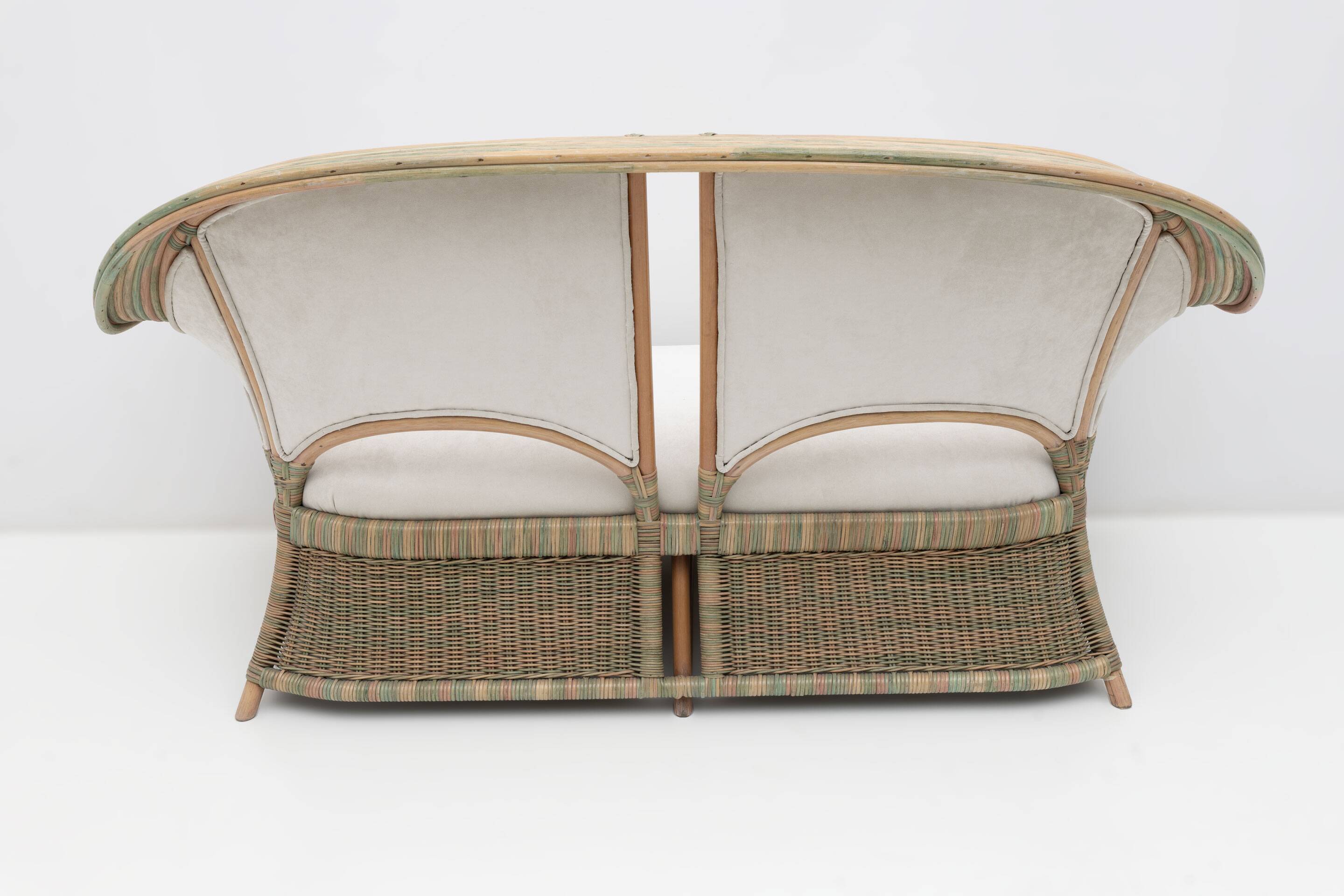 Mid-century Modern Italian Rattan and Wicker Two Armchairs and Sofa, 1970s