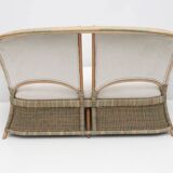 Mid-century Modern Italian Rattan and Wicker Two Armchairs and Sofa, 1970s