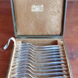 12 silver-plated metal condiment forks for shellfish by Christofle, Albi model.