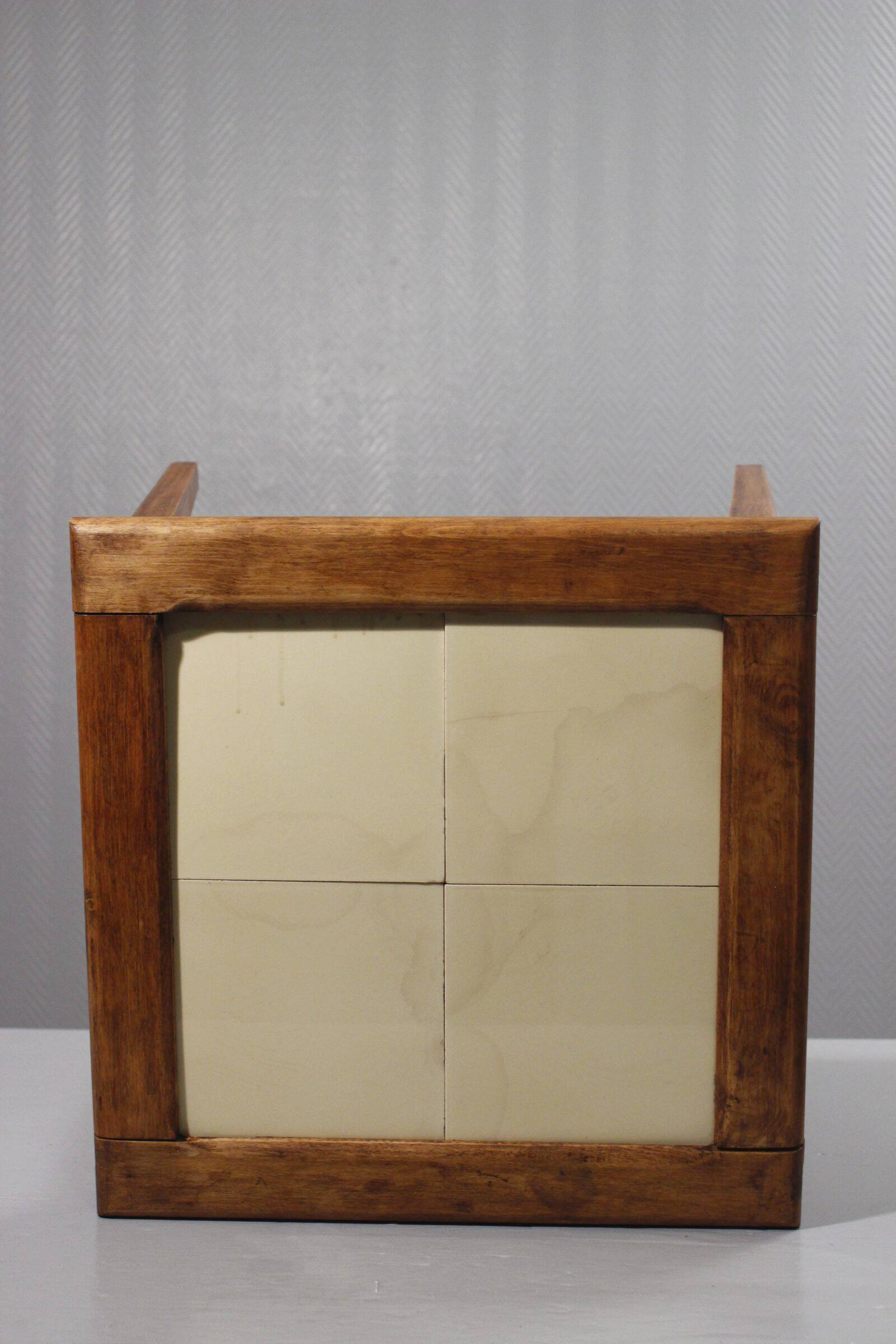 Vintage plant stand side table wood & ceramic 1950s