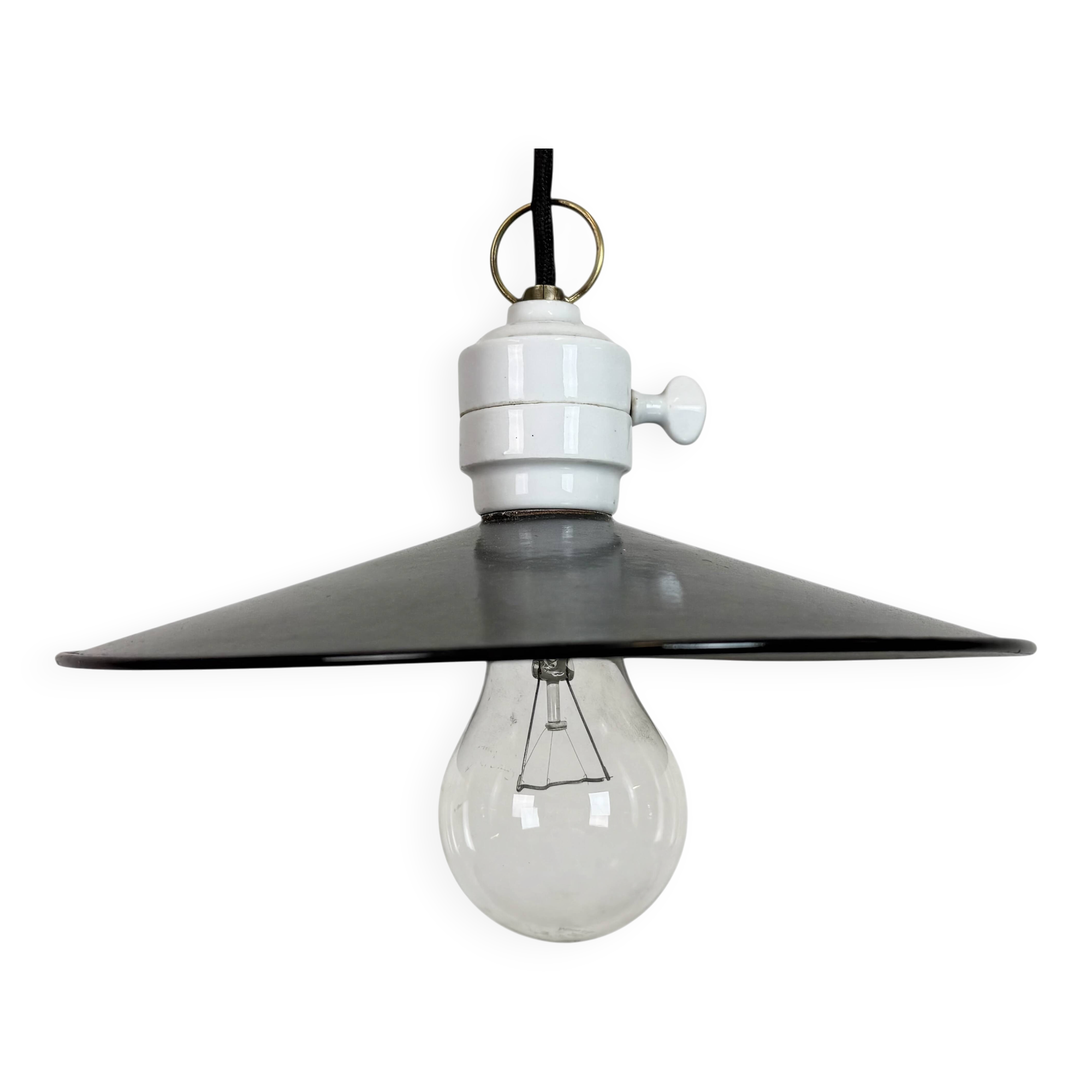 Industrial Blue Enamel Ceiling Light, 1950s