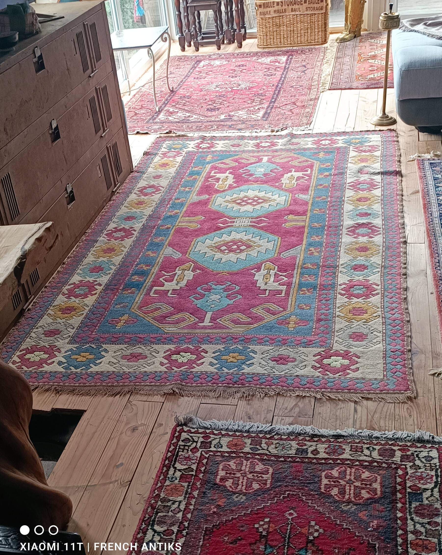 Tapis Sinkiang de chine, vintage des années 1980. Travail artisanal