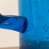Broc en verre bleu fait main du milieu du siècle, années 1960
