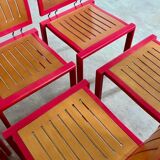 Lot 6 anciennes chaises design Dieticker Bruno Rey bois fuchsia vintage années 70