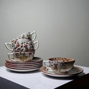 Sarreguemines tea service - Kyoto - antique 5 cups 6 saucers in Japanese style