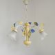 Vintage French 3 Light Chandelier with Blue & Yellow Leaf Glass Shades 5064