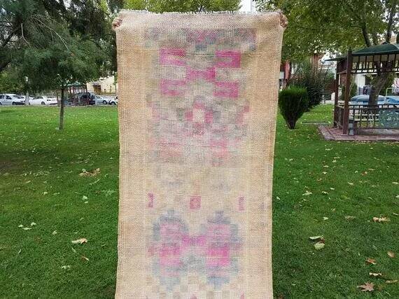 Vintage Turkish hallway rug 92x492 cm