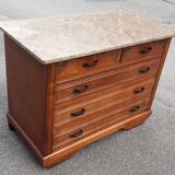 Art deco chest of drawers in oak and marble