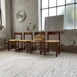 Set of 4 elm straw chairs from the 50s