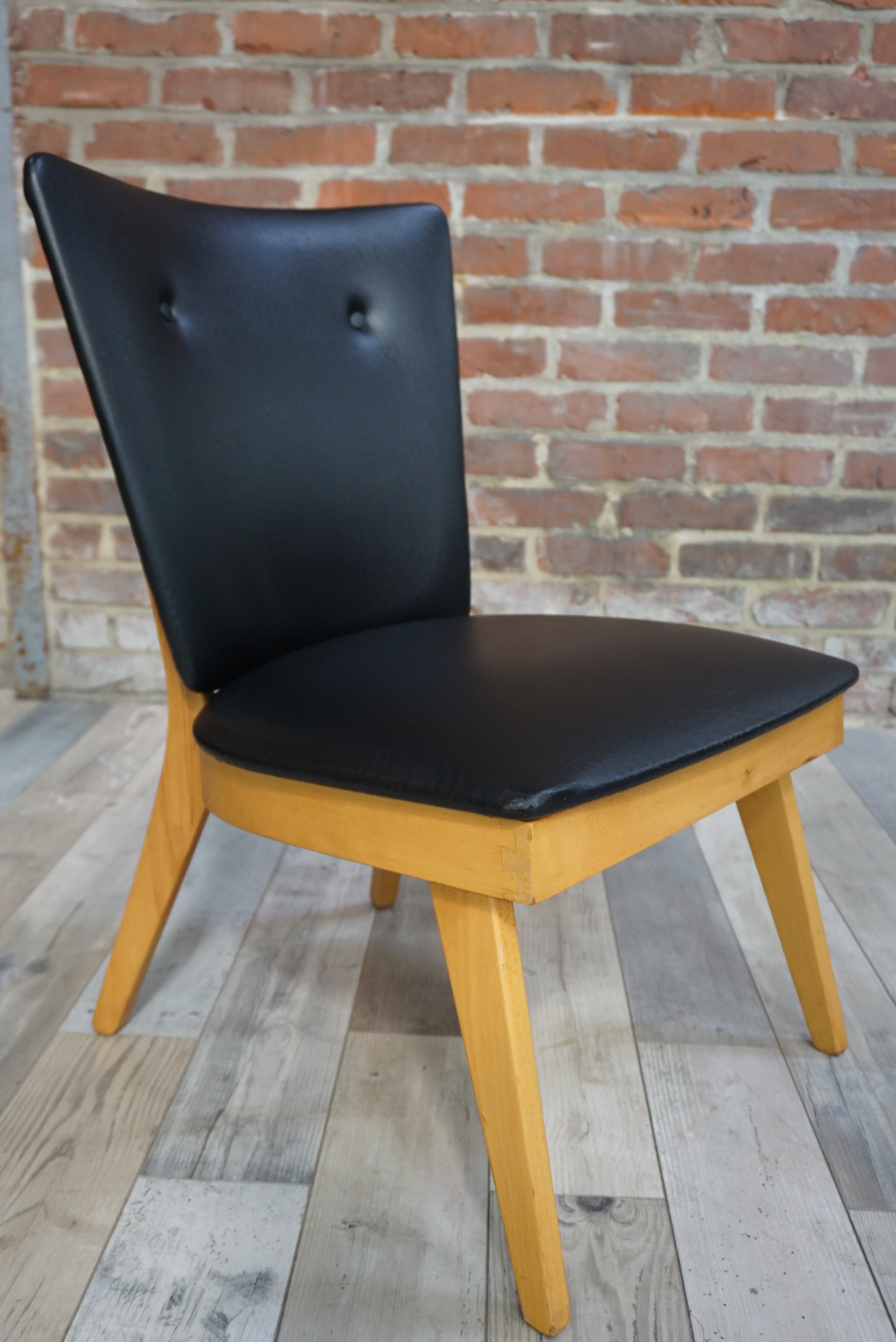 Chair 50 years in wood and faux black leather cocktail