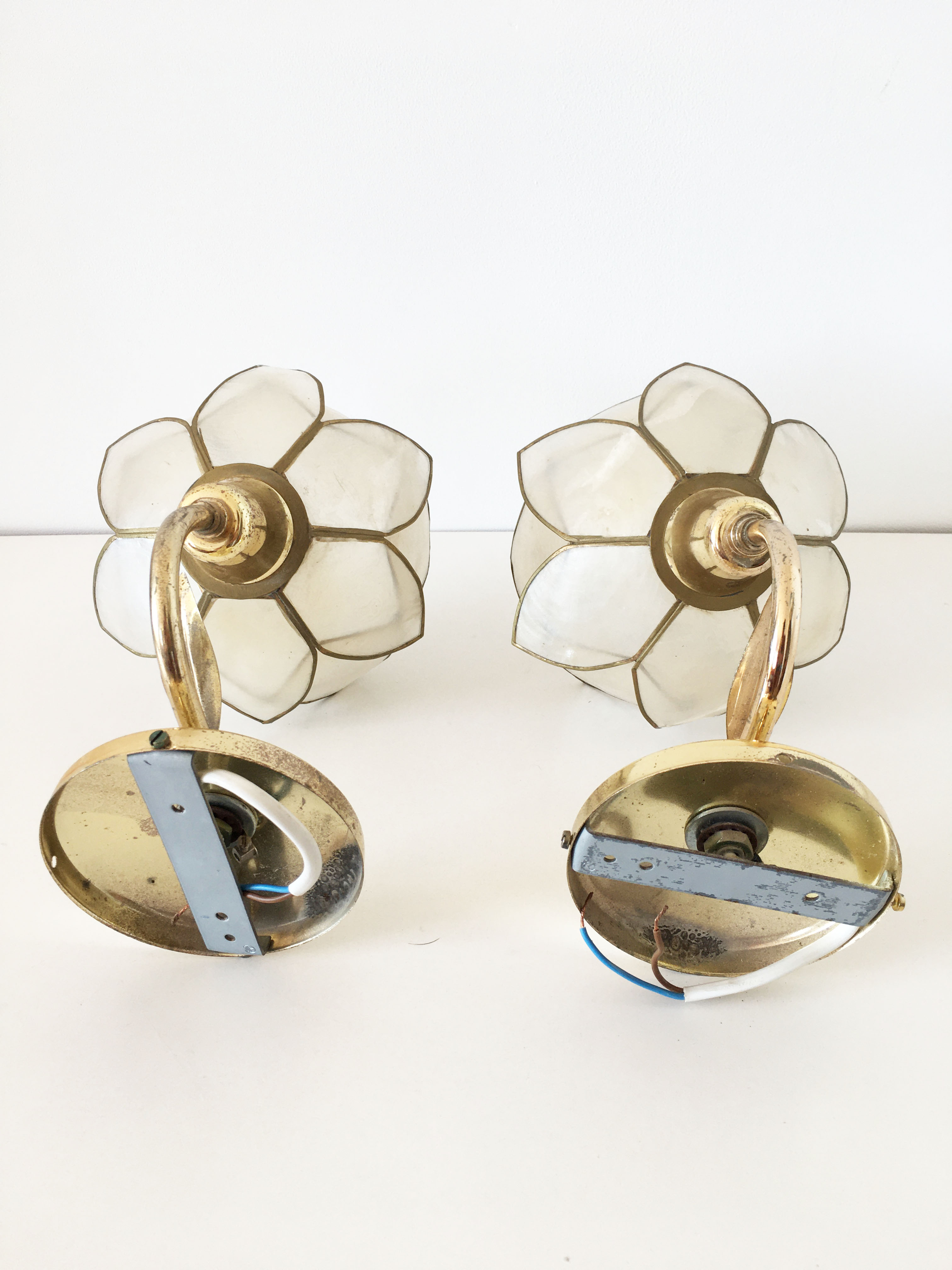 Pair of mother-of-pearl flower sconces