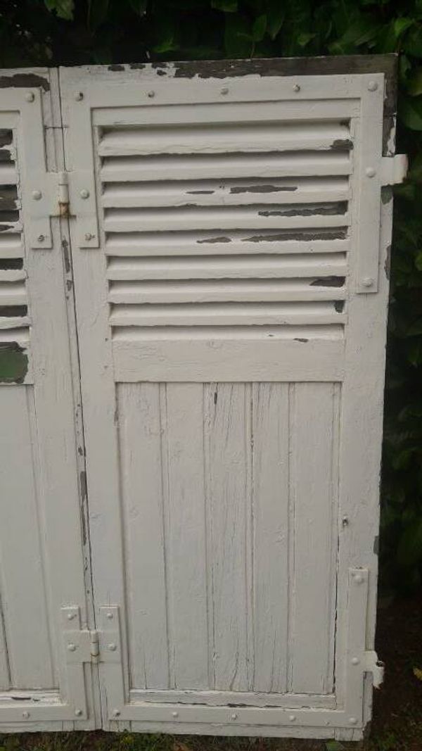 Volets 4 vantaux H148xL245cm persiennes chêne anciens paire 1