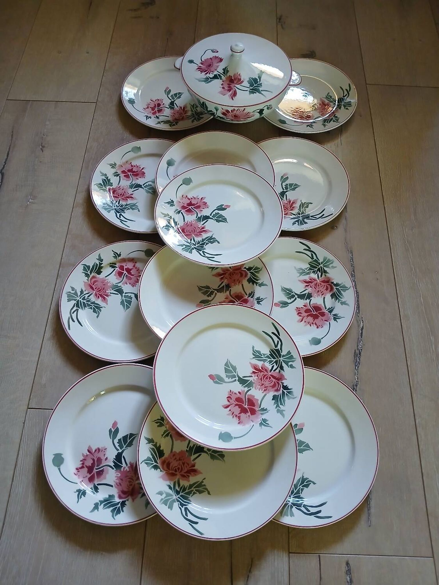 12 assiettes plates anciennes + soupière HBCM