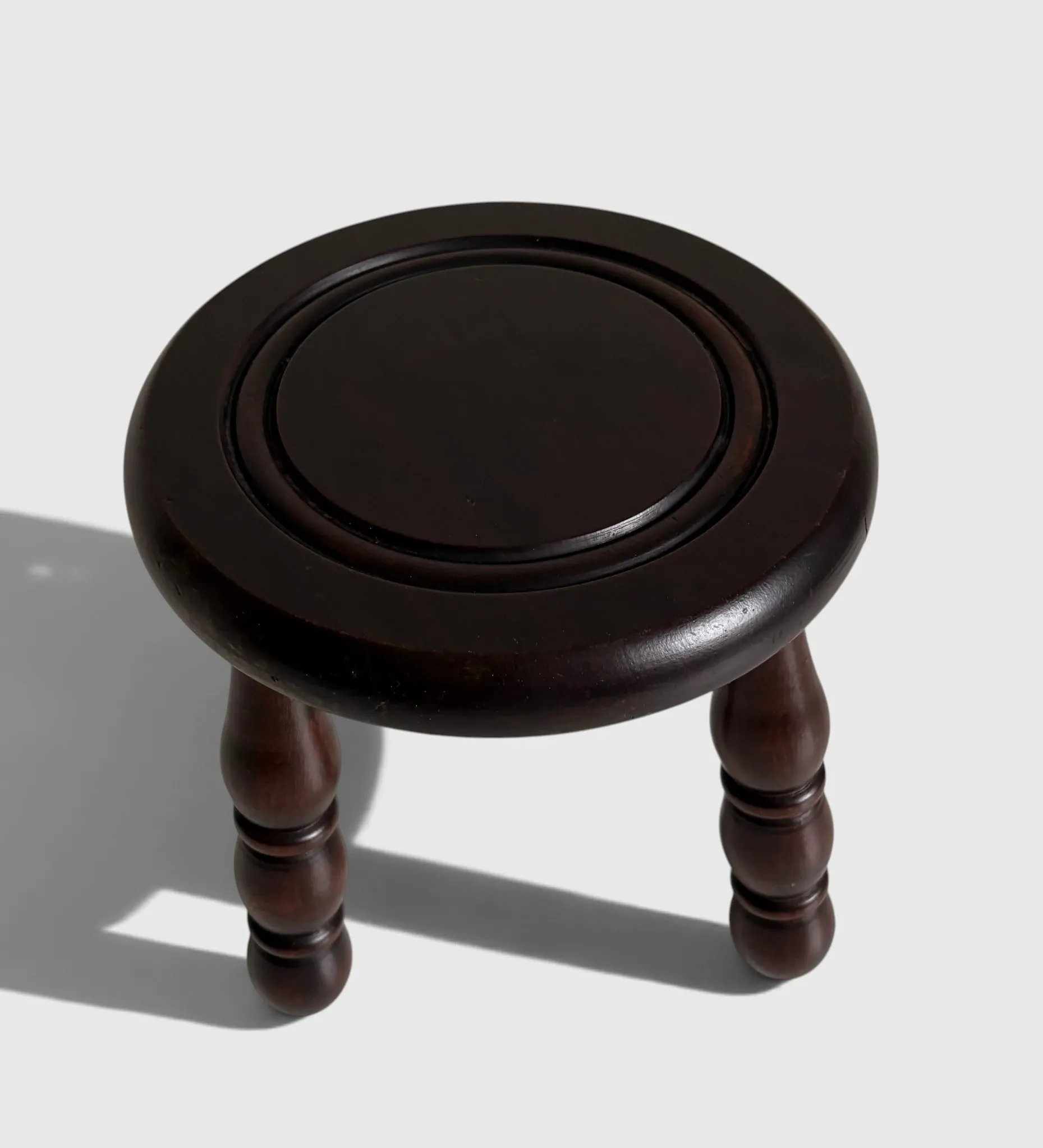 French Art Deco Tripod Stool in Chestnut, Attributed to Dudouyt, 1940s