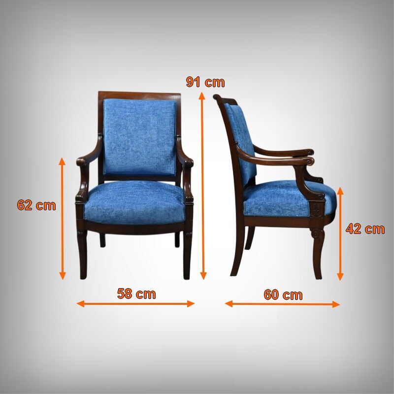 Pair of mahogany armchairs, Restoration period – early 19th century