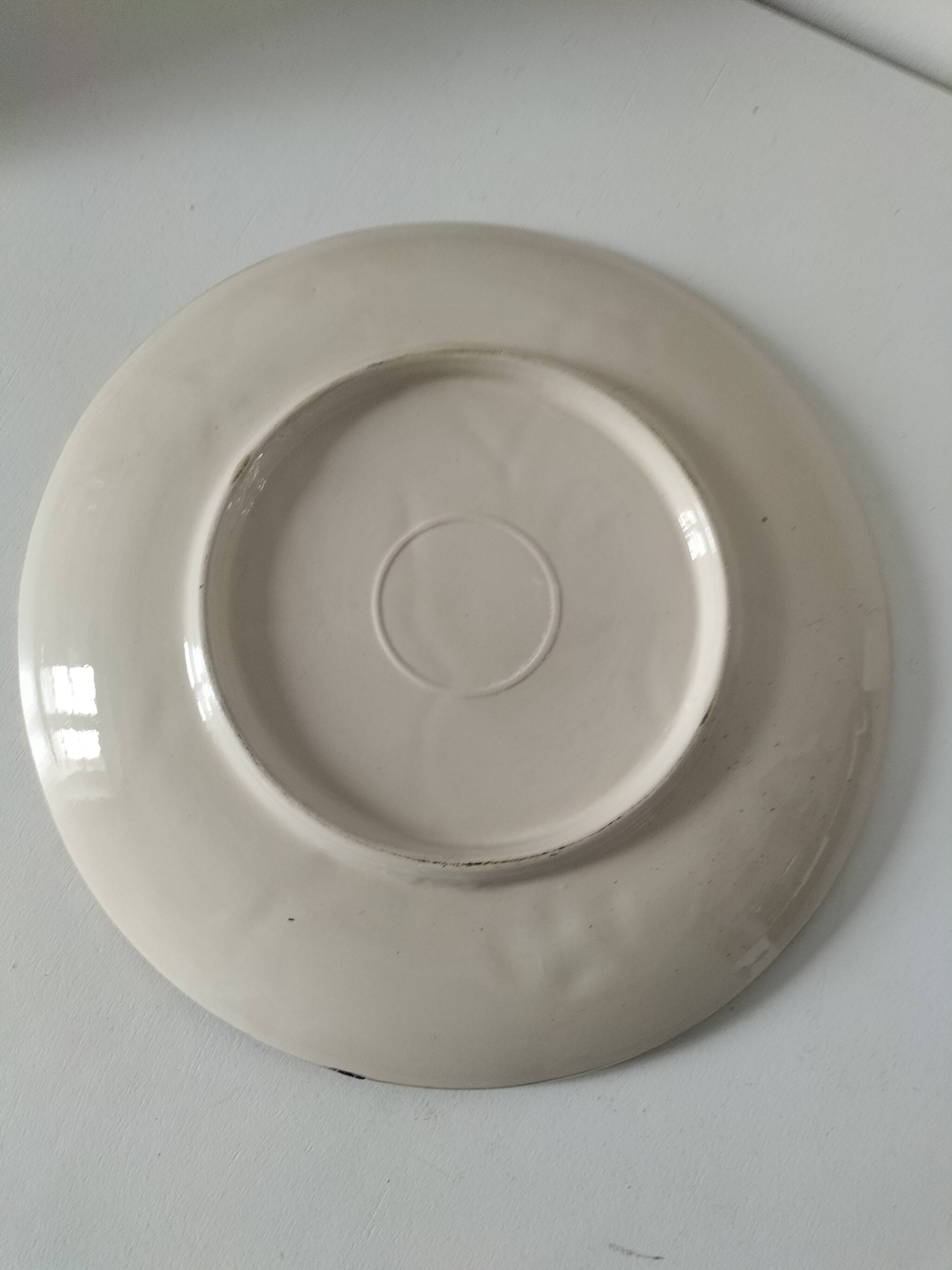 Large antique plate in floral slip with hand-painted relief decoration