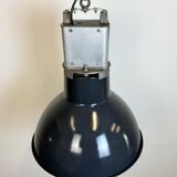 Industrial french dark blue enamel pendant lamp from mazda, 1960s
