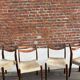 Lot of 4 vintage Scandinavian chairs in wood and golden fabric.