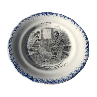 Talking plate "En voyage" n•III - faience factory Choisy le roi