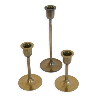 Set of 3 scandinavian brass candlesticks 1960