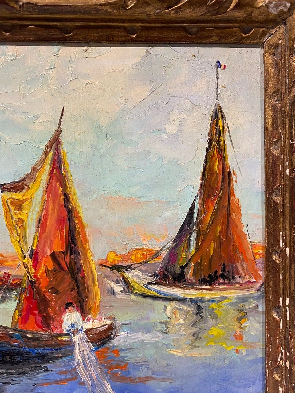 Tableau ancien, Marine à Saint-Tropez, signé, années 50/60
