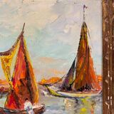 Tableau ancien, Marine à Saint-Tropez, signé, années 50/60
