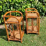 Bamboo and rattan bedside table pair
