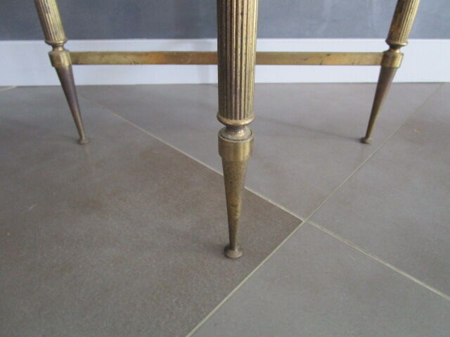 Marble pedestal table and brass hollywood regency