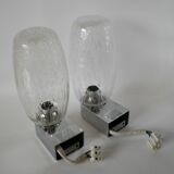 Pair of designer wall lights in blown glass and chrome by inda circa 1960-1970