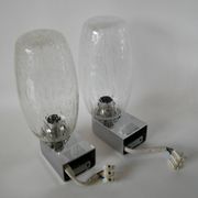 Pair of designer wall lights in blown glass and chrome by inda circa 1960-1970