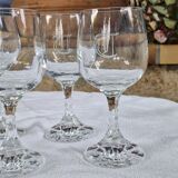 Vintage 10 Large Crystal Glasses - Engraved Logo - Cut Stem - Very Heavy