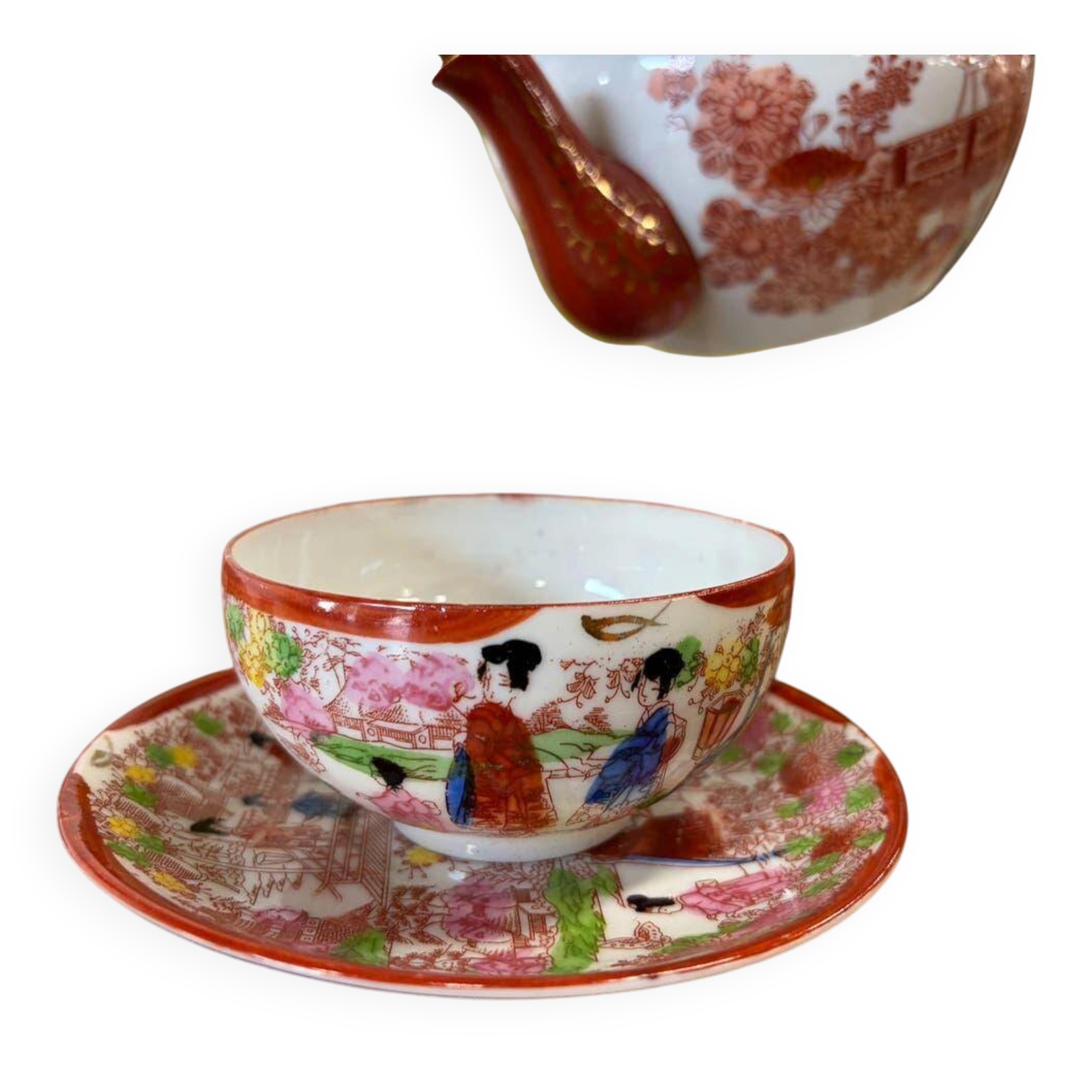 Vintage Oriental Tableware Geisha Girl: 10-Piece Coffee Set