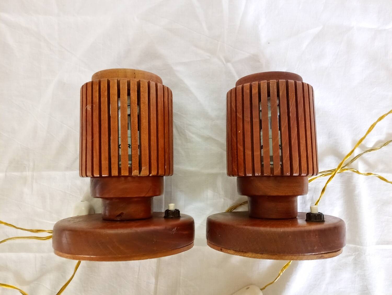 Pair of wooden bedside lamps