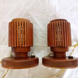 Pair of wooden bedside lamps