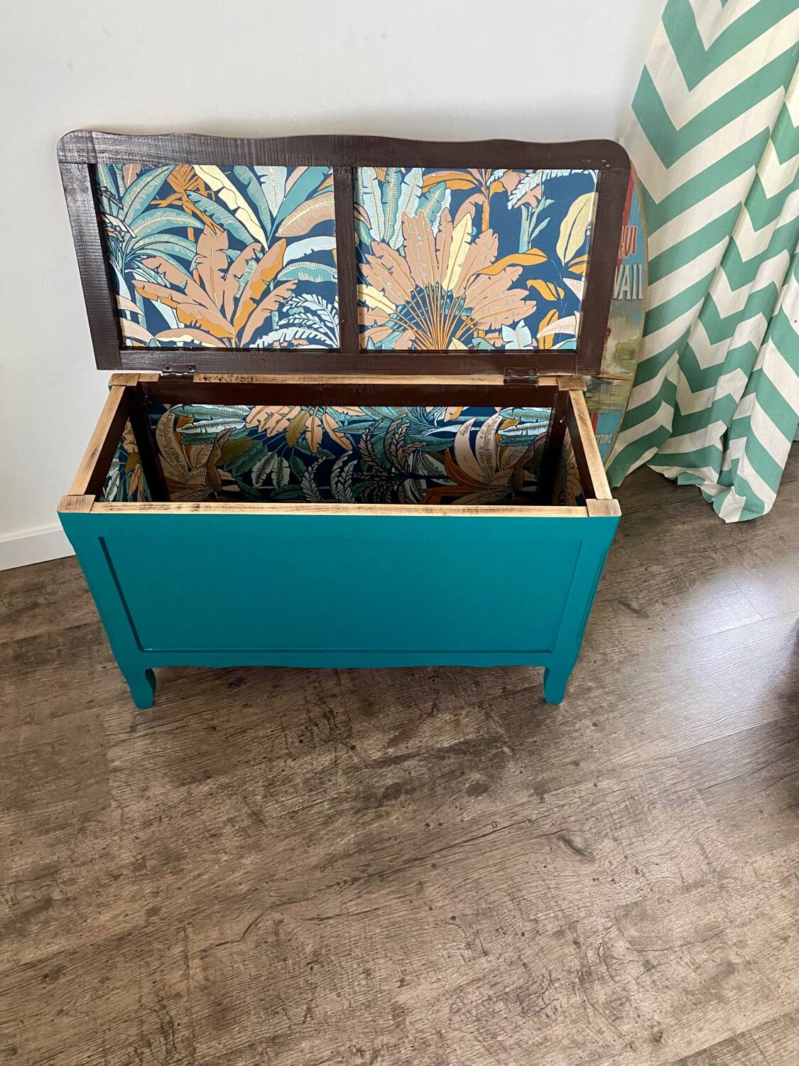 Duck blue and light wood storage chest