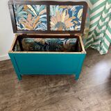 Duck blue and light wood storage chest
