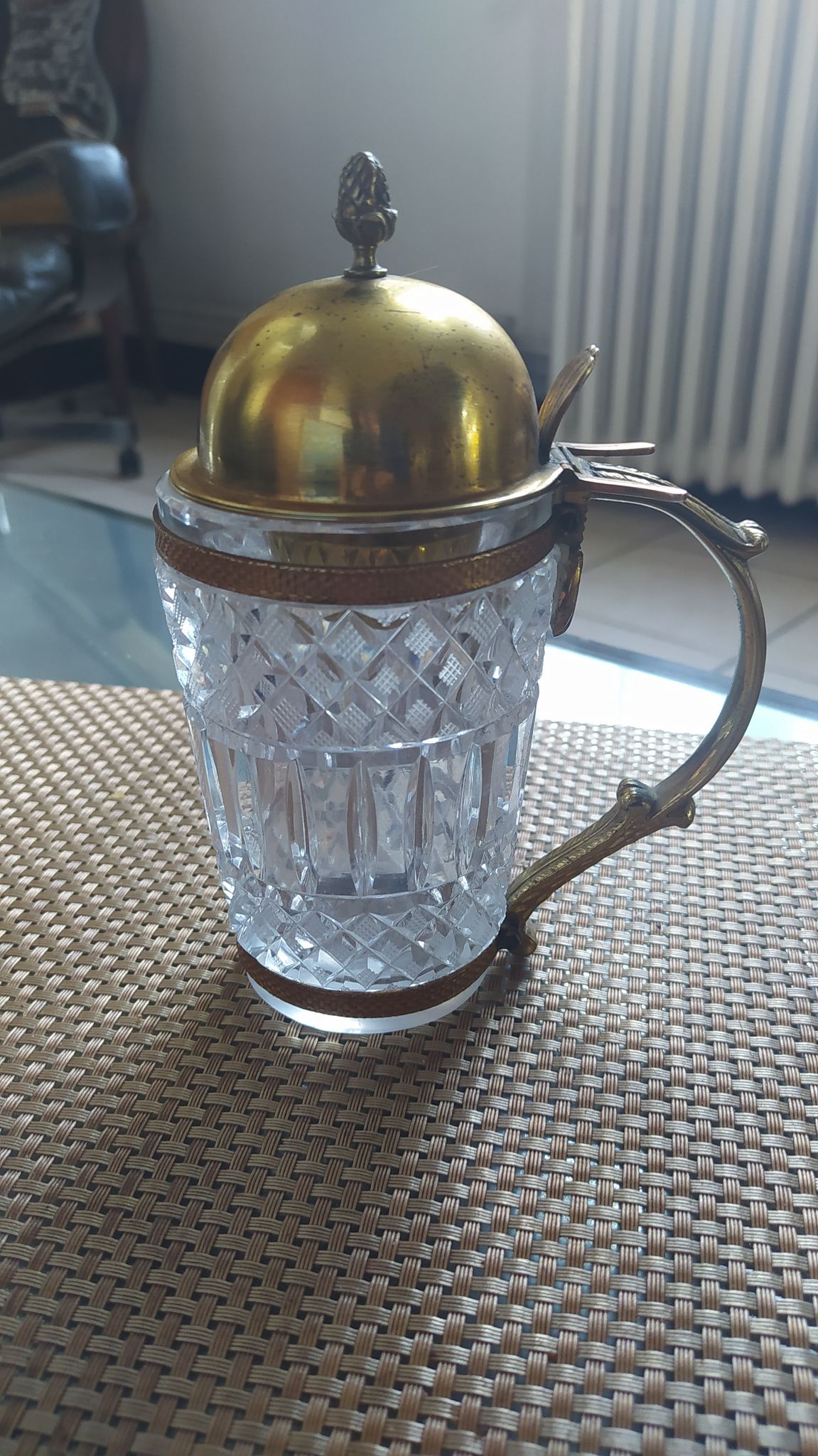 Briquet de table 1950/1960 cristal et bronze