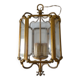 Hexagonal carved glass metal lantern in very good condition