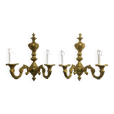 Pair of sconces Bronze 2 lights Louis XV style