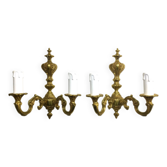 Pair of sconces Bronze 2 lights Louis XV style