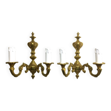 Pair of sconces Bronze 2 lights Louis XV style