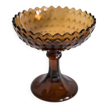 Vintage glass sugar bowl in brown, yellow, and orange, Italy, 1960s.