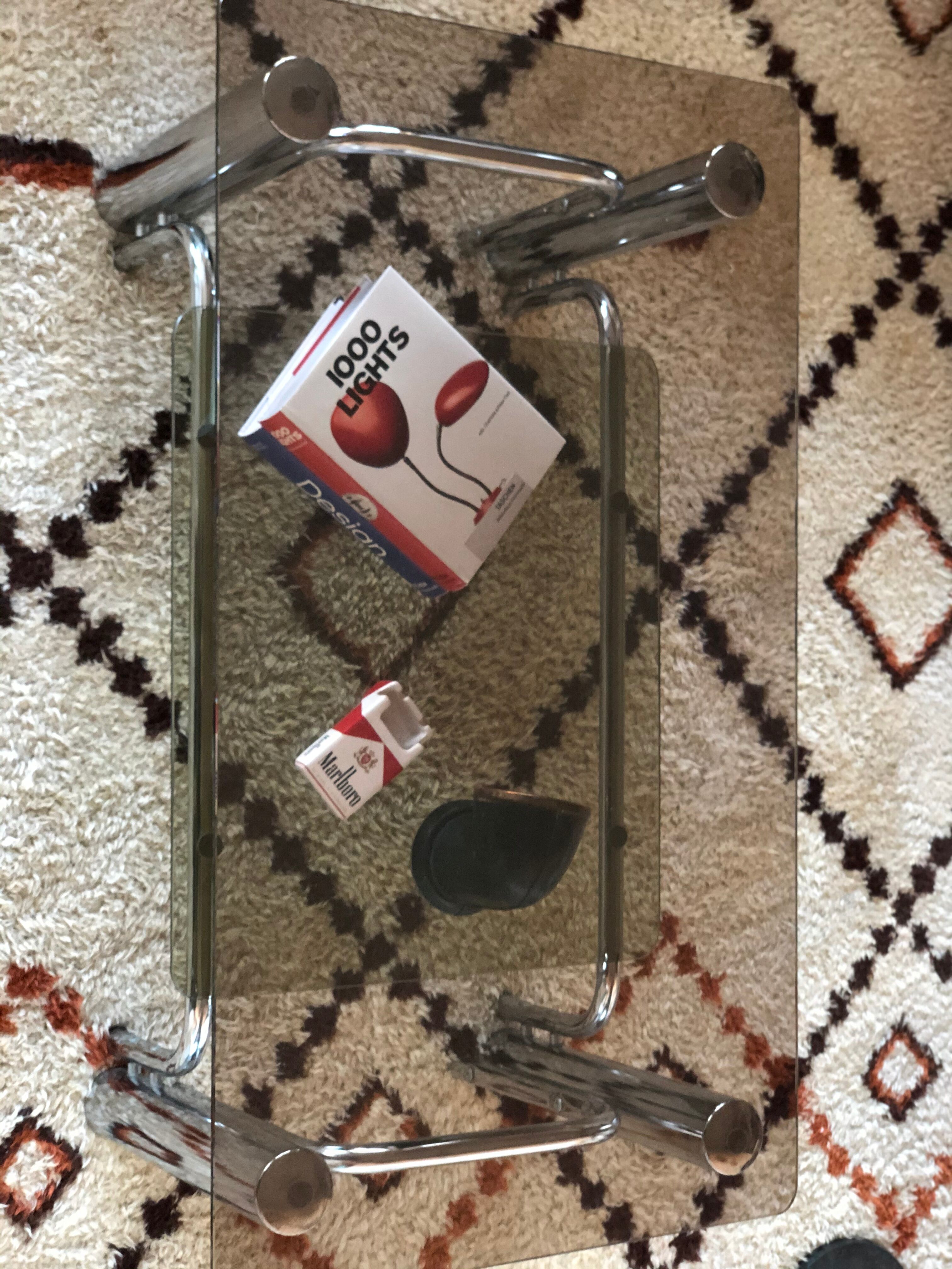 Chromium coffee table and 1970s smoked glass