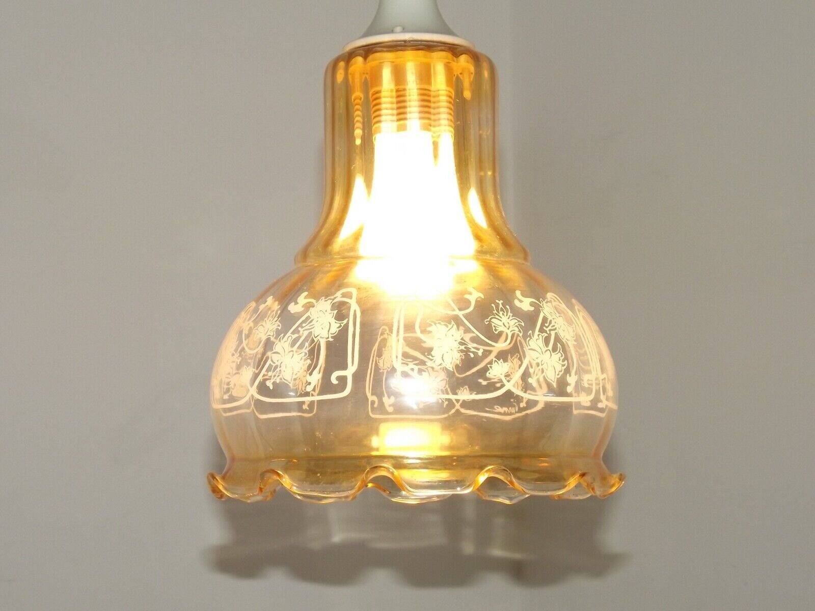Vintage French signed Vianne amber glass ceiling light with floral decoration 4523