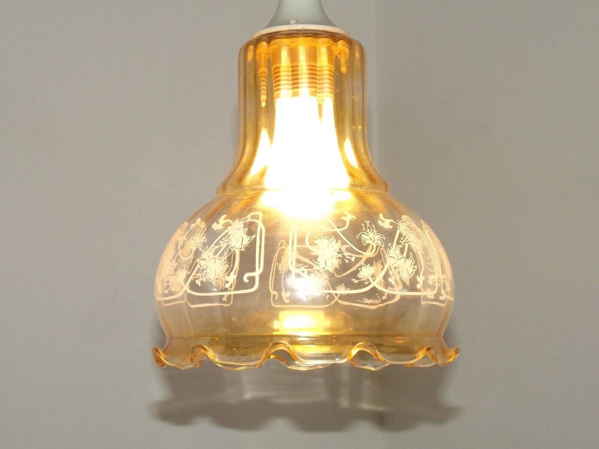 Vintage French signed Vianne amber glass ceiling light with floral decoration 4523