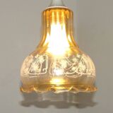 Vintage French signed Vianne amber glass ceiling light with floral decoration 4523