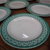 Set of 8 KIFO L'Amandinoise flat plates with green leaf decor